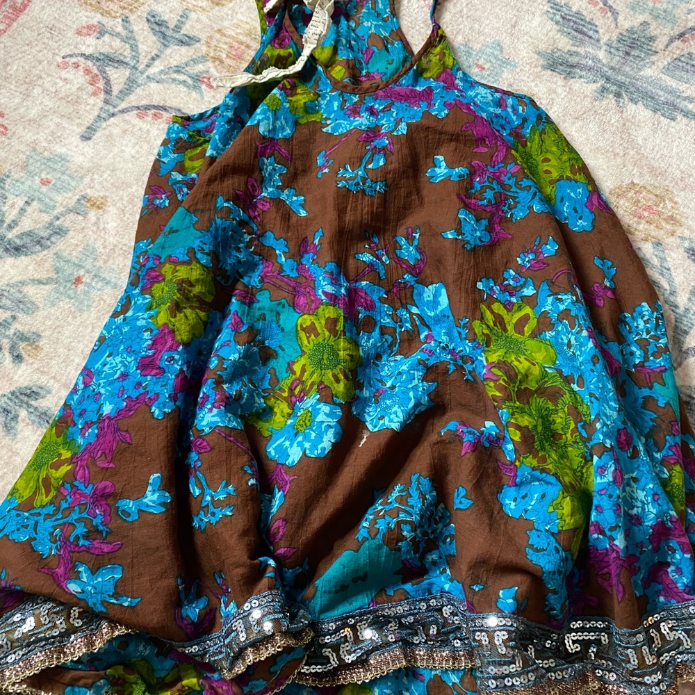 Free People Floral Dress in Blue and Brown